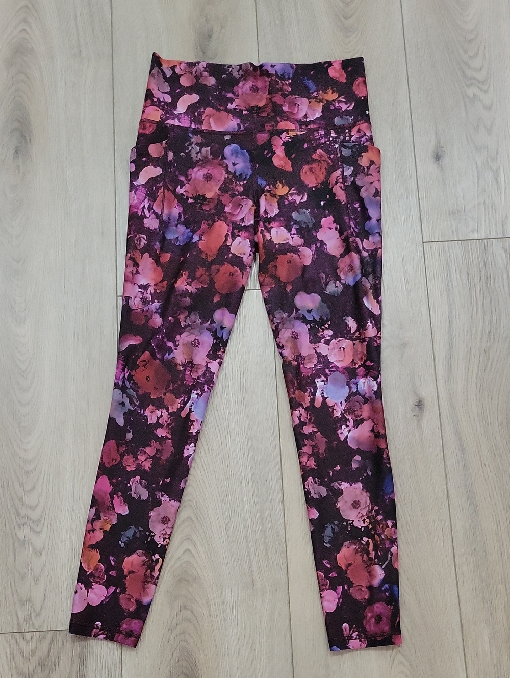 Athleta Floral Print High-Waist Leggings - Dark Purple & Pink